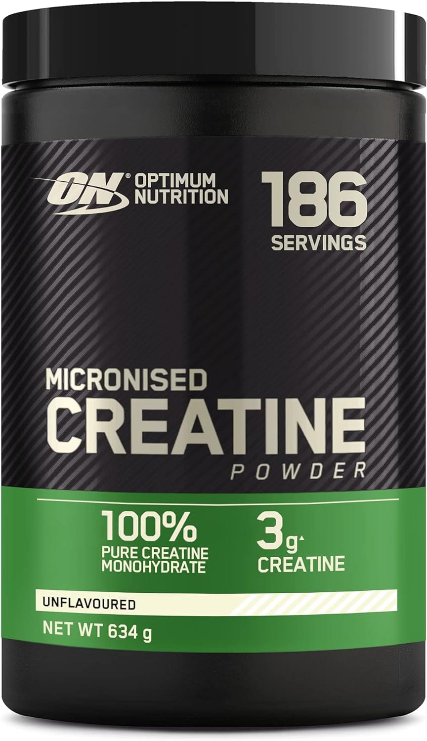 Optimum Nutrition Micronised Creatine Powder, 100% Pure Creatine Monohydrate Powder for Performance and Muscle Power, Unflavoured Shake, 186 Servings, 634 g