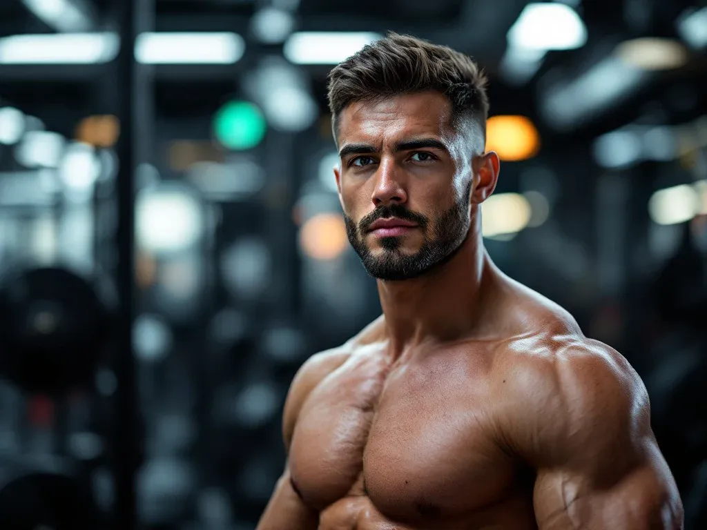 Muscular guy at a well equipped gym