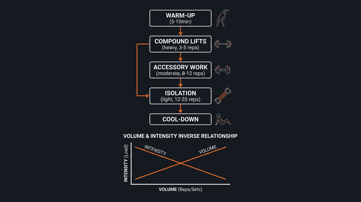 Diagram illustrating key concepts from 45-Minute Leg Press and Squat Rack Routine for Lower Body Power