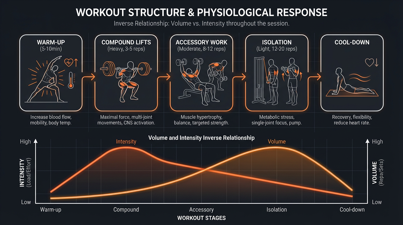 Diagram illustrating key concepts from 50-Minute Push/Pull Workout Using Free Weights and Machines