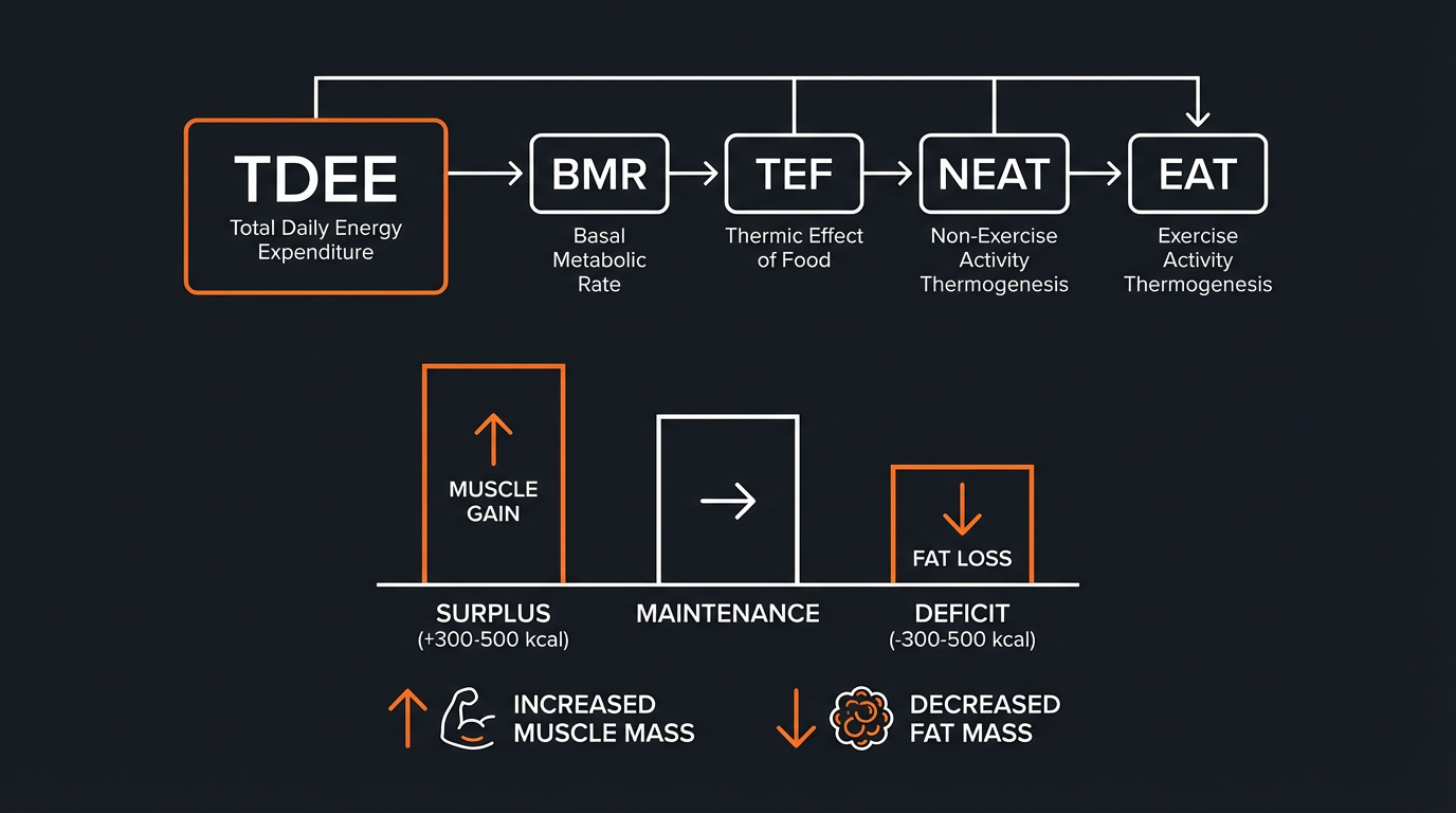 Diagram illustrating key concepts from How Much Of A Calorie Surplus To Gain Muscle?