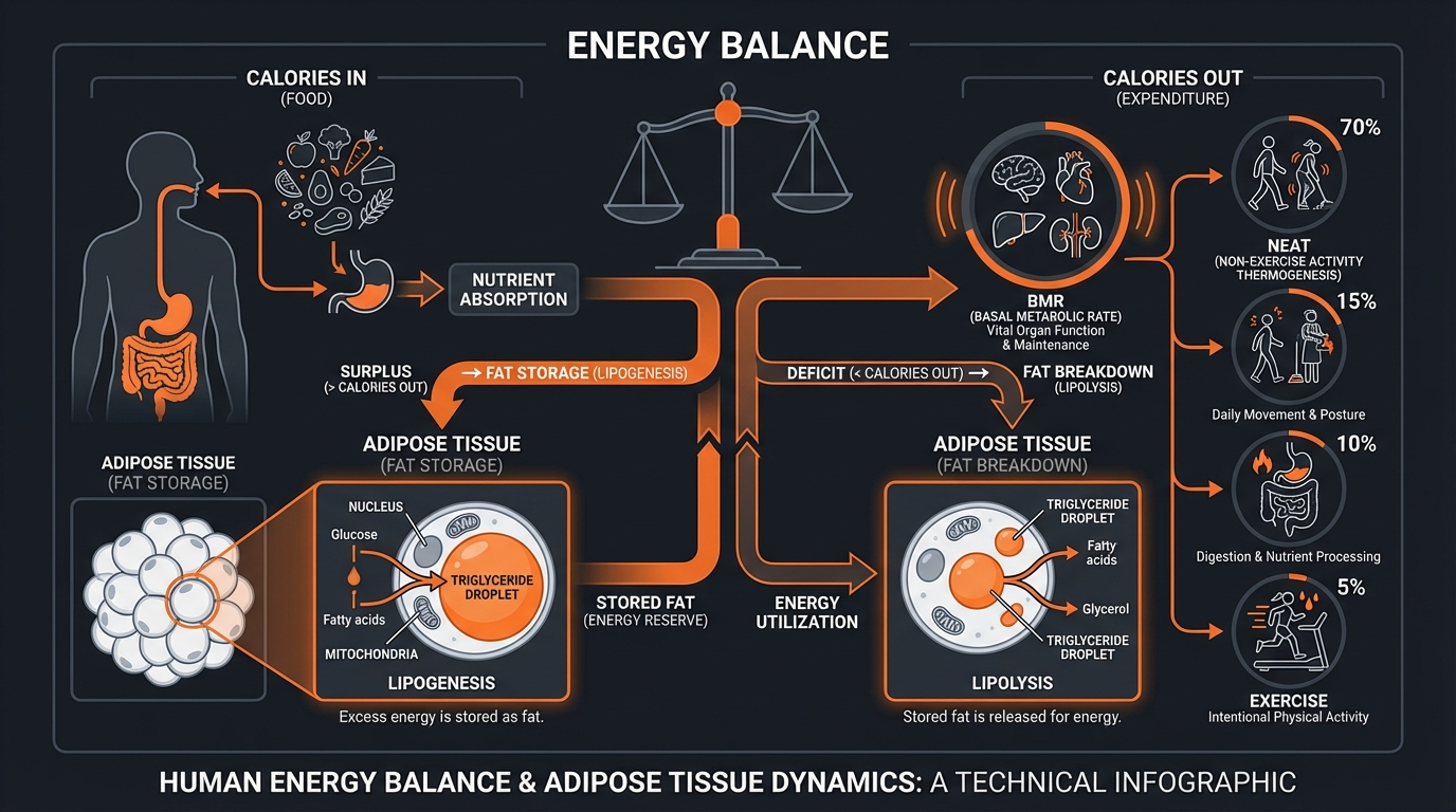 Diagram illustrating key concepts from How to Break Through a Weight Loss Plateau: Science-Based Strategies