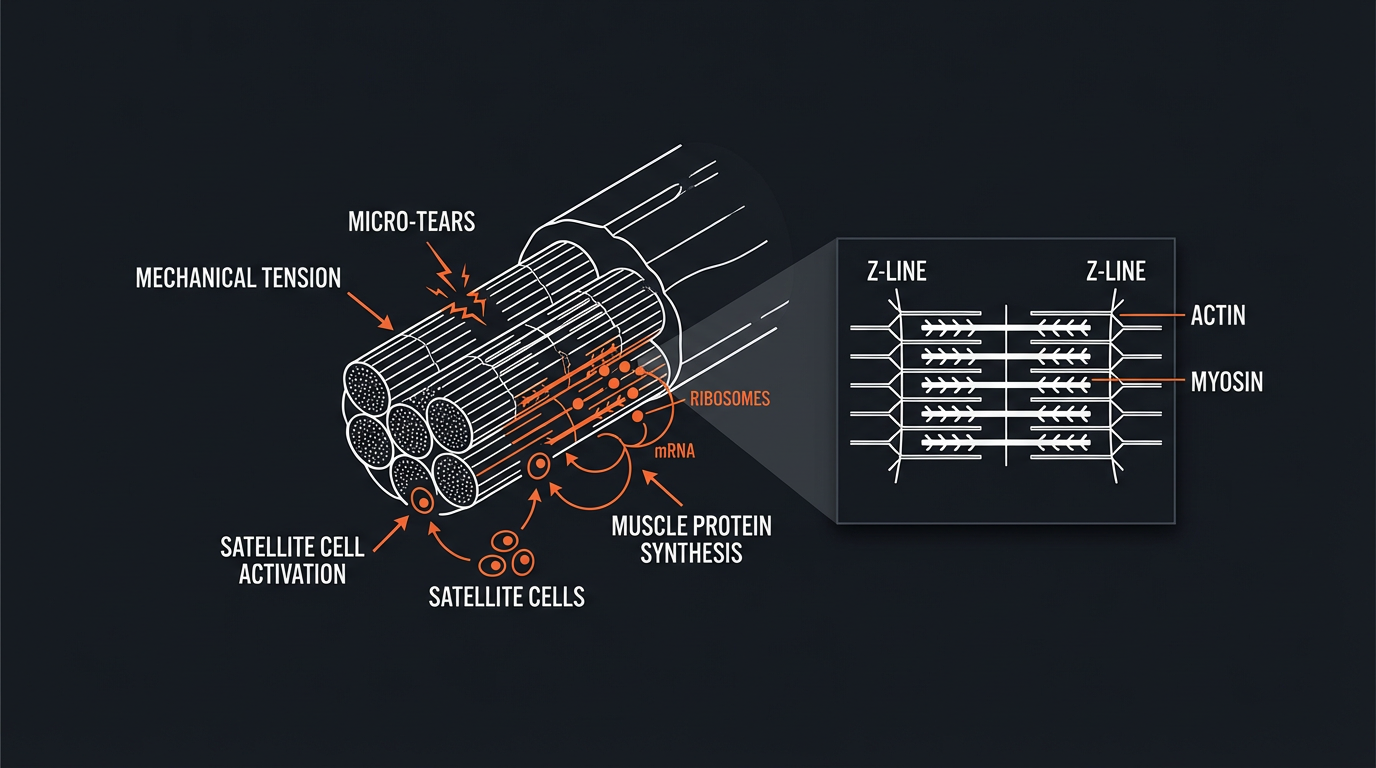 Diagram illustrating key concepts from How to Build Muscle After 40: Age-Specific Bulking Strategies