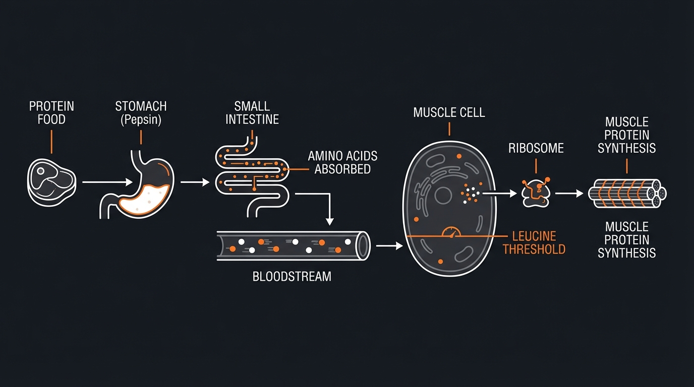 Diagram illustrating key concepts from Protein Absorption: Maximizing Uptake and Utilization in the Body