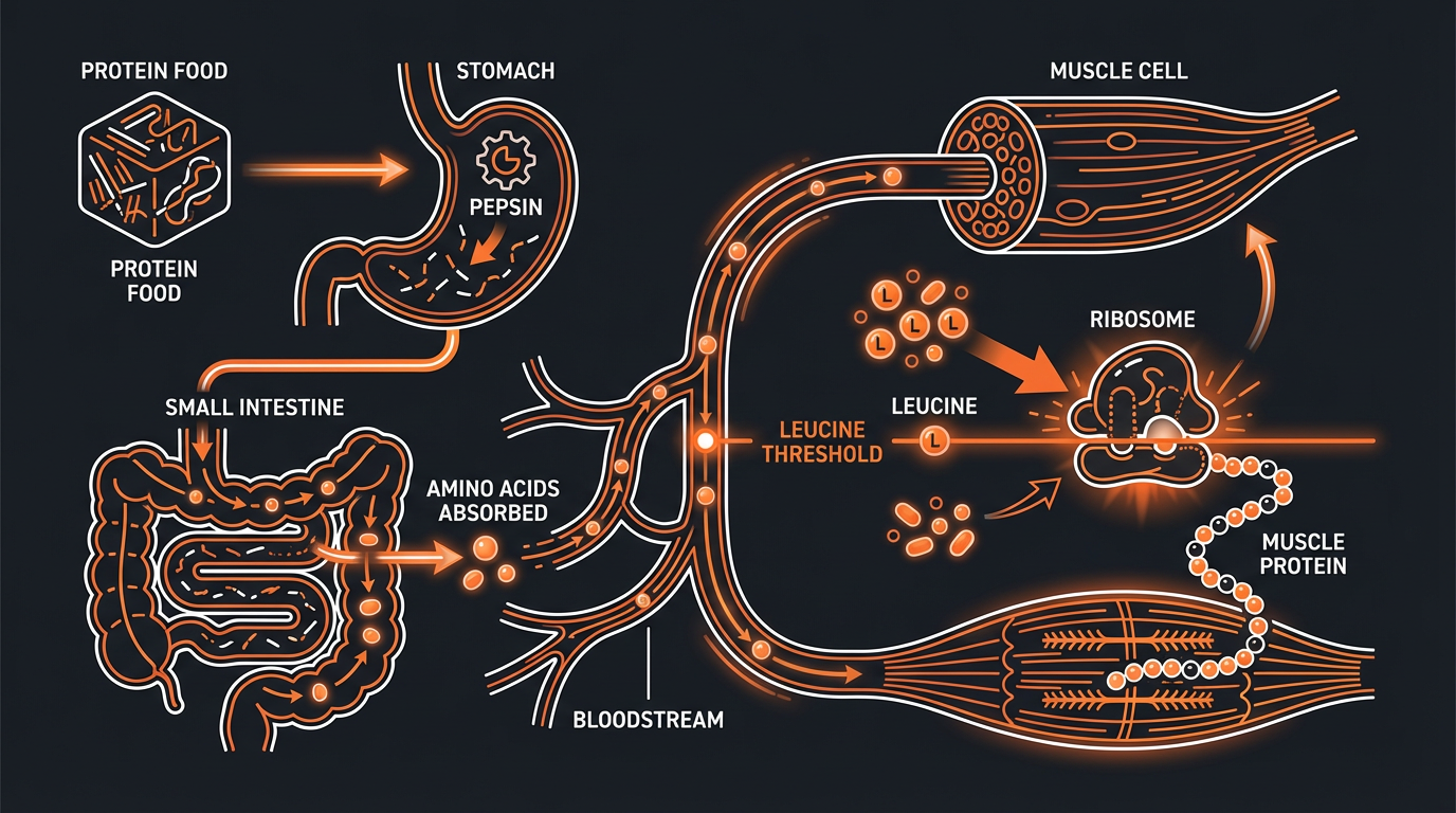Diagram illustrating key concepts from Protein Cycling: Can Varying Your Intake Boost Muscle Growth?