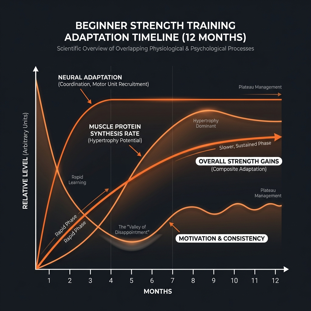 Diagram illustrating key concepts from What Nobody Tells You About Your First Year of Lifting